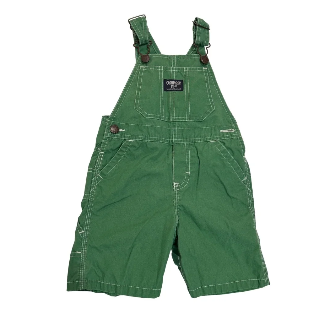OshKosh Bgosh Kids Green 100% Cotton Canvas Shortalls Overalls 24 Months